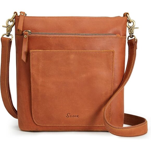 Handbags - Leather Crossbody Bag for Women Medium Vintage Multi Pockets Travel Purse